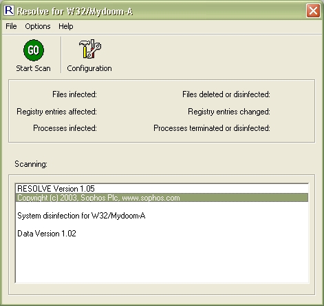 Sophos System disinfection for W32/Mydoom-A 1.02